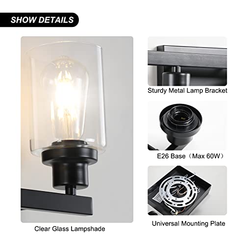 Image of Bathroom Vanity Light, 2-Light Modern Matte Wall Sconce Lighting with Clear Glass Shade, Wall Lights,Bath Vintage Wall Mounted Lamps for Mirror Bedroom Living Room