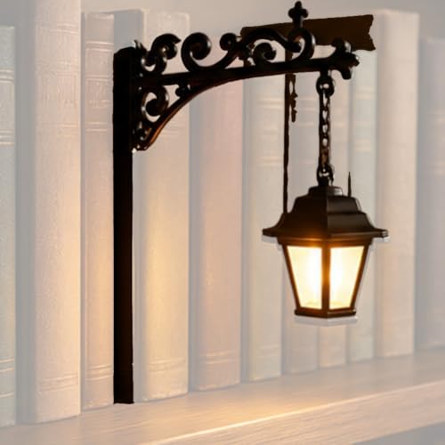 GIUPDJU Library Lantern-Decorative Bookshelf Lighting, Miniature Hanging Shelf Lamp, Warm LED Nightlight, Vintage Wooden Bookcase Light, Reading Nook Literary Decor, Desk Decoration
