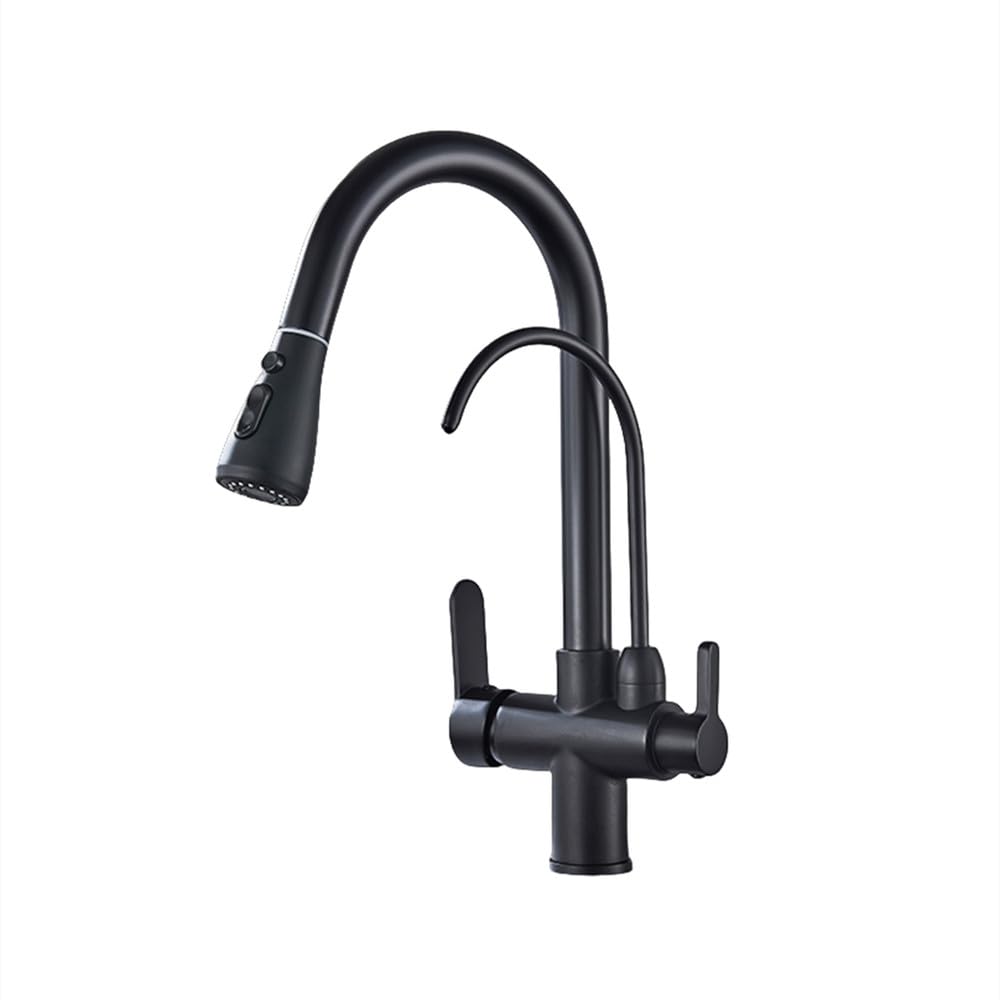 ZBBDFAZD Chrome Kitchen Faucet with Purified Water Filter - 360° Rotation Hot & Cold Mixer Tap Deck Mounted Black Chrome Finish Ideal for Home & Restaurant Use