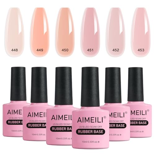 AIMEILI 5 en 1 esmalte de uñas con base de caucho transparente empapado en UV/LED, gel adhesivo de strass - 6x10ml-Set 47