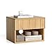 MoomJiee Floating Nightstands Set of 2 with Drawer and Open Shelf, Small Wall Mounted Bedside End Table, Modern Fluted Night Stand for Bedroom, Living Room, Natural Oak