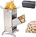Produktbild Raketenofen Rocket Stove Portable Holzofen Campingkocher Faltbar aus Edelstahl mit Großer Brennstoffkammer für Grillpfannen Dutch Oven Topf Outdoor Cooking BBQ Keine Installation mit Tragetasch