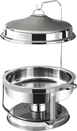 Réchaud rond en acier inoxydable 9 L argenté avec bac et couvercle
