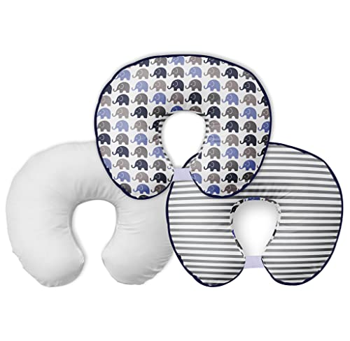 Image of Bacati - Elephants Blue/Grey Nursing Pillow with POLYFILLED Insert Ultra-Soft 100% Cotton Fabric in a Fashionable Two-Sided Design