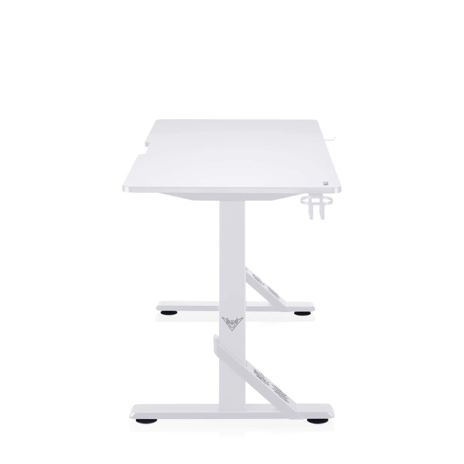 VALK Skuld - Mesa Gaming 136x60cm, Altura Regulable, Gestión de Cables, Mesa Escritorio Solida y Elegante, hasta 100kg, Accesorios para Vasos y Auriculares, Creada en España (Blanca)