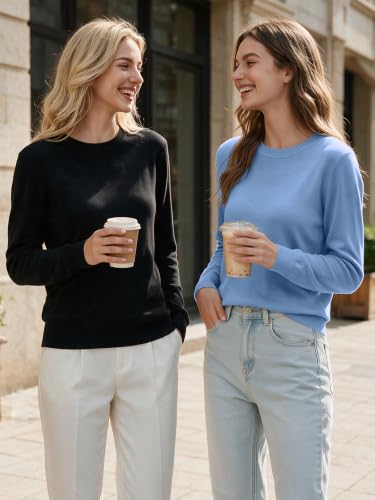 Image of GKBK Women's Wool Blend Sweaters 2026 Fall Fashion Lightweight Business Casual Outfits Long Sleeve Crew Neck Pullover Tops