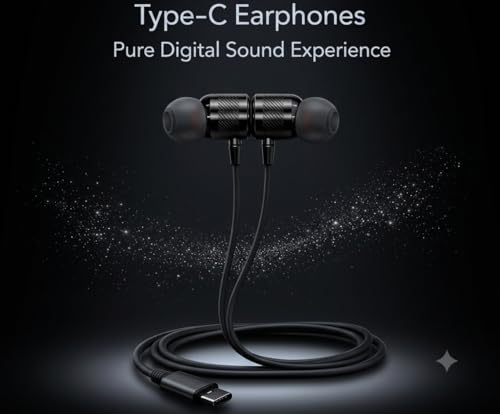 Image of Type C Wired Earphone, Deep Blue, Magnetic, with Premium Pouch, 120 cm Wire, Gaming, Compatible with All Smart Phones, Android, iPhone, iPhone 17,16, SAMSUNGS-26,25 (Black)