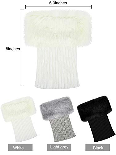 3 Pairs Women Faux Fur Boot Cuff Furry Leg Warmers for Winter Fuzzy Knitted Boot Socks Toppers3
