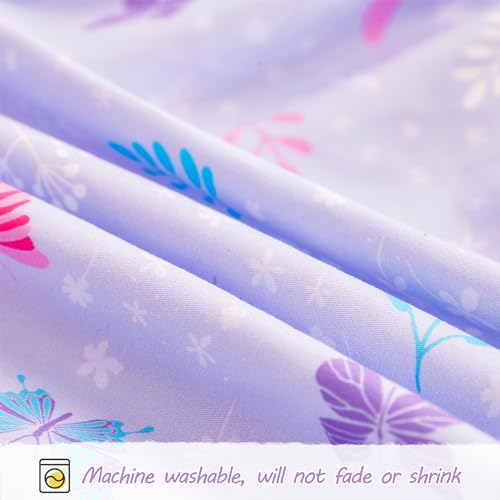 Image of Viviland Butterfly Floral Toddler Comforter Sets, Cute Girls Toddler Bedding Set, Soft Microfiber Purple Toddler Bed Set