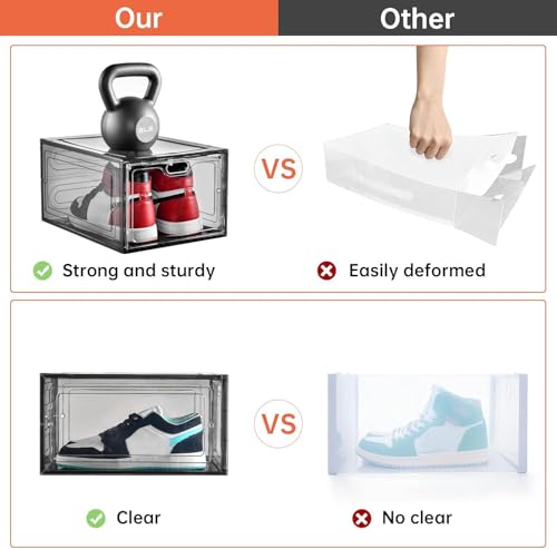 Image of INSTY 12 Pack Gray Transparent Shoe Storage Organizer, Stackable Shoe Boxes for Closet, Drop Front Plastic Shoe Box with Grey Door, Easy to Assemble, Fit up US Size 12(13.4 inchx 9.8 inchx 7.1 inch)