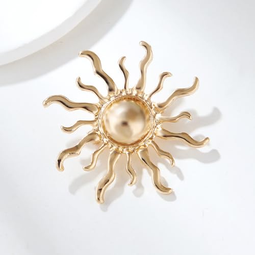 Image of Gold-Tone Sun Brooch Pin Vintage Round Sun flower Broach for Shirt Decorations Wedding Bouquets Jewelry