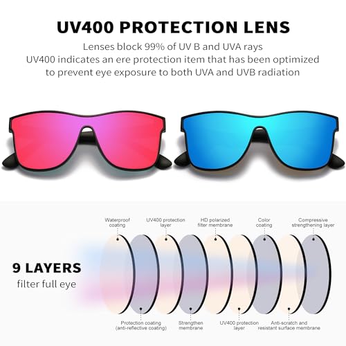 DUBERY Fashion Polarized Sunglasses for Women Men 100% UV Protection Trendy Siamese Lens Shades D80304