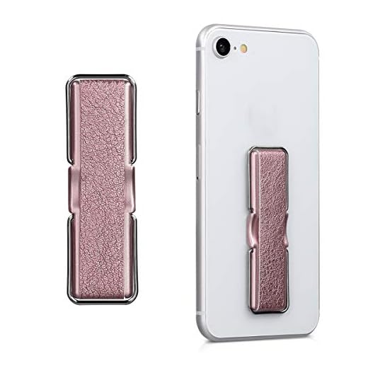 kwmobile Universal Elastic Finger Holder for Smartphones - PU Leather Stretch Grip Finger Strap with Stand Compatible with All Smartphones - Rose Gold