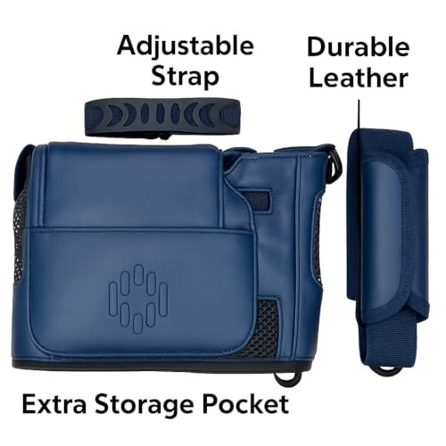 Image of Lamed Leather Shoulder Bag for Inogen One G5 & Rove 6 - Case Fits Single & Double Battery - NAVY