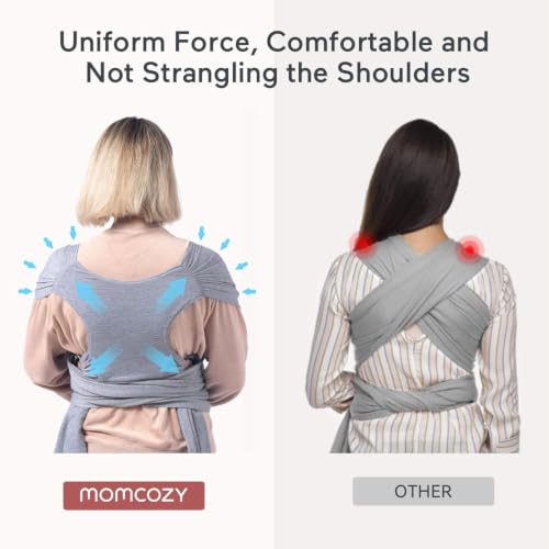 Image of Momcozy Baby Wrap Carrier, Easy-On 2-Piece Design, Newborn to 15.8 kg | Easy On Like a T-Shirt, XXS-XXL Adjustable Fit, IHDI Hip-Healthy, Lightweight Hands-Free Comfort Baby Sling Carrier, Grey