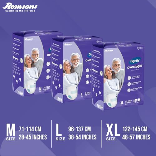 Image of DIGNITY Overnight Tape Style Adult Diapers - M (60 Pieces) With Wetness Indicator and Leakage Protection Upto 12-16 Hrs.