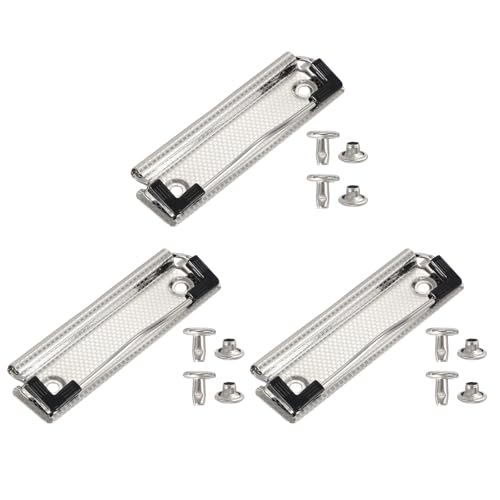 PATIKIL 3.9 Inch Metal Clipboard Clips, 3 Pack High Grip Mountable Clips Strong Springs Clamp with Rubber Grip and 6 Rivets for Office Home, Silver(Checkered)