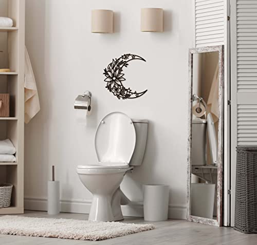 Vivegate Moon Metal Floral Art Decor - 14"X13.5" Black Boho Large Floral Moon And Star Phase Wall Signs For Half Moon Flower Sculpture Hanging Wall Decor For Bedroom #TOP7