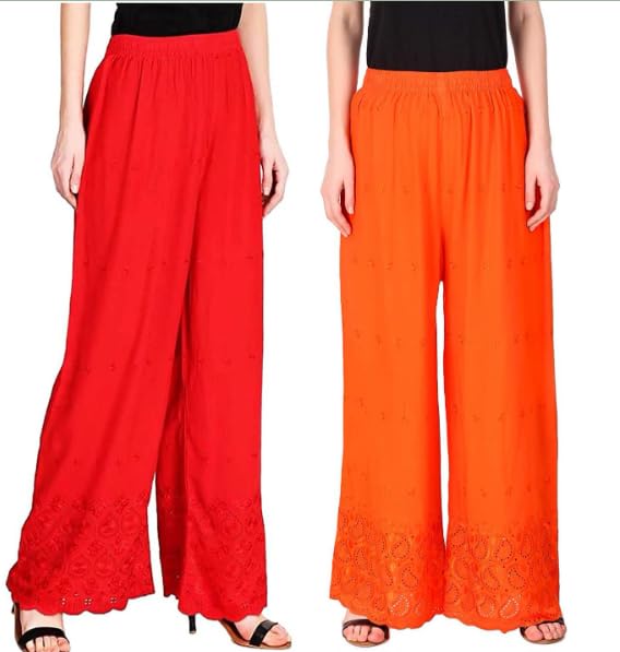 Embroidery Work Half Chikan Women Rayaon Palazzo (Pack of 2)-picture-53