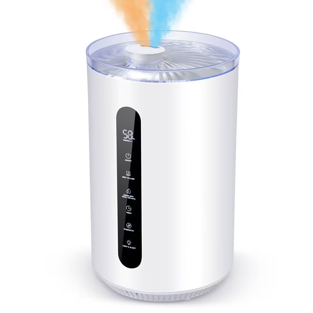 Humidifiers for Large Room 442 sqft,Hioo 6.8L 1.8Gal Ultrasonic Topfill Warm and Cool Mist Air Humidifier for Bedroom with 8H Timer 360° Nozzle Adjustable Humidistat Night Light for Nursery Home Plant