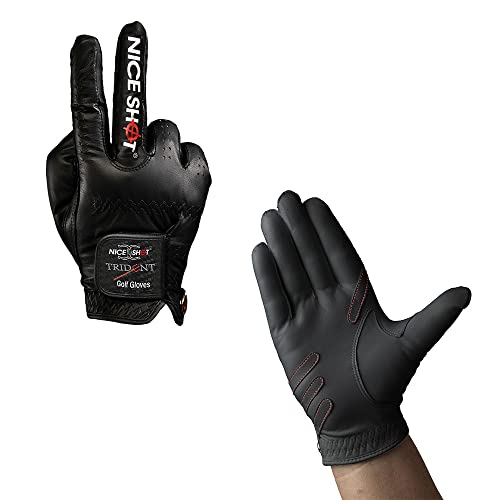 Image of Nice Shot Trident Men's Golf Glove in Triple Reinforced Premium Black Cabretta Leather
