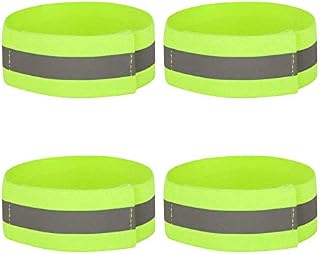 4PCS High Visibility Armbands, Elasticated Ankle Bands Hi Vis Reflective Running Armbands Wristbands Slap Armbands Reflector Strips Safety Bands For Running Walking Cycling Jogging Nigh Outdoor Safety