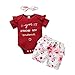 Haokaini Baby Mädchen Brief Gedruckt Strampler Blumenhose Stirnband Outfits Kleidung Set (Rot 1,0-6 Monate)