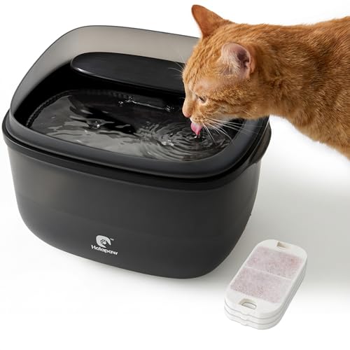 HOLAPAW Trinkbrunnen für Katzen 3,78L - Katzenbrunnen mit Anti-Spill Guard, Wasserbrunnen Super Leiser mit 3 Filter, Wasserspender Katzen Einfacher Einbau und Ausbau zur Reinigung, Schwarz