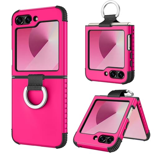 Image of BENTOBEN for Samsung Galaxy Z Flip 6 5G Case with Ring, Heavy Duty 2 in 1 Full Body Rugged Galaxy Z Flip6 Case Girls Women Boy Men Shockproof Protection Cover for Samsung Z Flip 6 6.7 inch,Hot Pink
