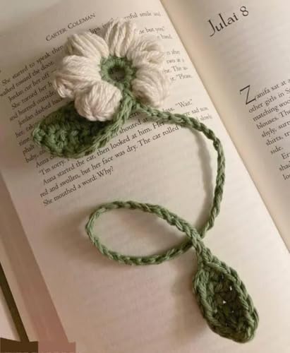 Marque-page en crochet fait main lot de 2 Blanc et Vert fleuri