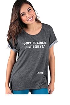 Apparel NOTW Don't Be Afraid Just Believe, Cuffed Sleeve Top, Charcoal (2X-Large) Book