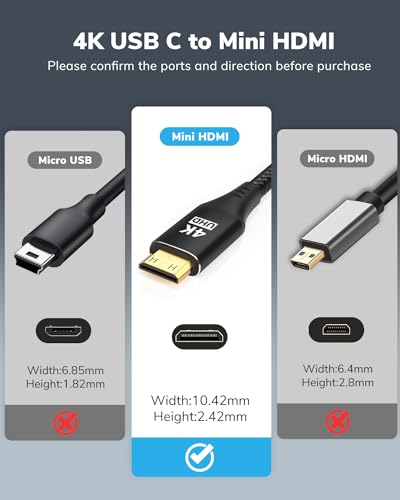 Câble USB C vers mini HDMI tressé en nylon robuste cordon 4K 1,5m
