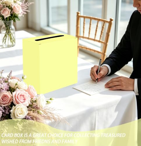 Image of SietDESEO Yellow Card Box for Graduation Large Cardboard Gift Card Box Holder for Wedding Reception Birthday Graduation Baby Shower Raffle Ticket Box with Slot