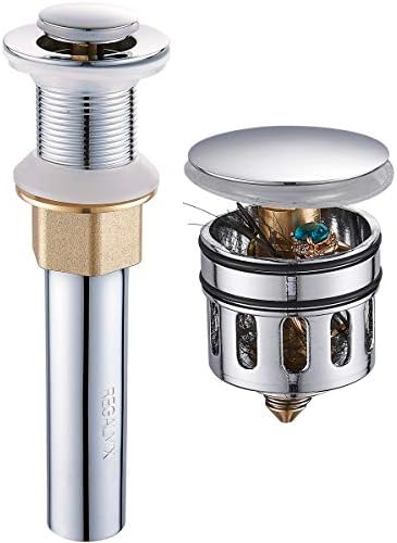 REGALMIX Pop Up Drain, Bathroom Faucet Vessel Vanity Sink Drain Stopper, Built-In Anti-Clogging Strainer, Polished Chrome without Overflow,Fits Standard American Drain Hole(1-1/2" to 1-3/4") R085A-CP