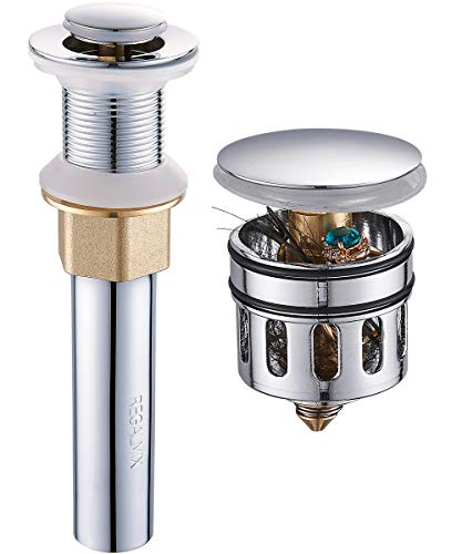 Image of REGALMIX Pop Up Drain, Bathroom Faucet Vessel Vanity Sink Drain Stopper, Built-in Anti-Clogging Strainer, Polished Chrome Without Overflow,Fits Standard American Drain Hole(1-1 /2 inch to 1-3 /4 inch) R085A-CP