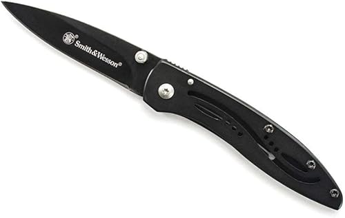 Smith & Wesson CKLPB Cuchillo plegable SS de alto carbono de 5.3 pulgadas con hoja de punta de caída de 3.2 pulgadas y mango de acero inoxidable