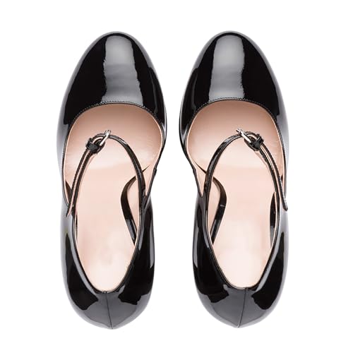 Women's Platform Chunky Heel Pumps, Classic Round Toe Dressy High Heels, Elegant Ankle Strap Closed Toe Block Platform Heels Party Dress Shoes2