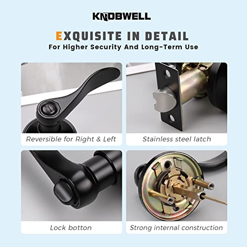 Knobwell 6 Pack Privacy Door Handles Matte Black Door Lever Privacy Use Door Lock Set, Privacy Door Lever, Interior/Bathroom/Bedroom Door Handle, Drop Lever Shape #TOP5