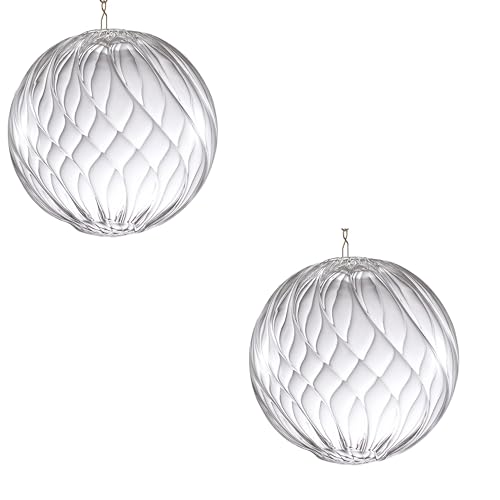 Image of Clear Ribbed Blown Glass Globes, 6 inch Diameter, 2 Pack | Replacement for Light Fixtures, Spring Clip, for Glass Ball Chandelier Pendant Lights