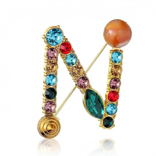 Image of Initial Brooch Pins A-Z 26 Letters Brooches For Women Colorful Enamel Alphabet Pin Pearl Crystal Lapel Pin