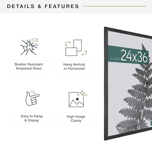 MCS Studio Gallery Movie Poster Frame 24x36 Black Woodgrain, Vertical & Horizontal Wall Hanging Large Picture Frame for Photos, Artwork & Custom Posters (1-Pack)