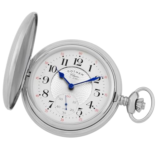 Gotham Men's Classic Silver-Tone Polished Case Double Hunter 17 Jewel