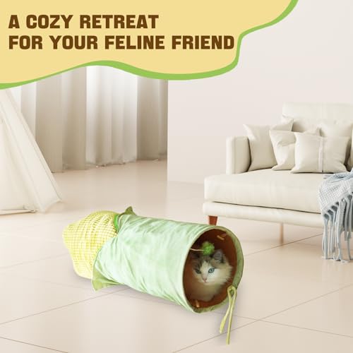 Pawtenda Túnel para gatos internos, capa de pelúcia em forma de milho, cama de túnel para gatos com