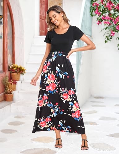 Image of Lacavocor Womens Short Sleeve Maxi Dresses Empire Waist Long Dress