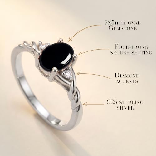 Image of Rylos Sterling Silver Classic Birthstone Ring - 7X5MM Oval Gemstone & Diamonds - Women's Jewelry, Sizes 5-10
