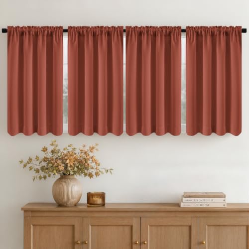 Image of MIULEE Fall Decor Terracotta Blackout Bedroom Curtains 54 inch Long 4 Panels | Solid Light Blocking Drapes, Room Thermal Insulation, Privacy Window Treatment Curtains,Top and Bottom Rod Pocket