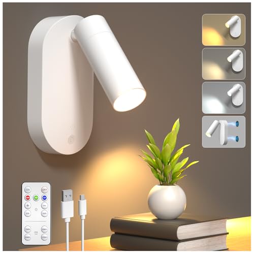Lamptobe Applique da Parete Interno,1 Pack Faretti LED per interni con timer e telecomando,Faretti da Soffitto Orientabili per piante, luci per quadri,per piante o opere d'arte