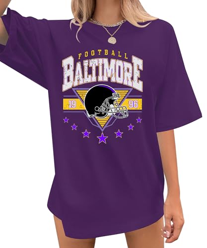 Oversized Football Shirts Women Game Day Tshirt Football Outfits Team Fan Gifts Tee Tops Purple