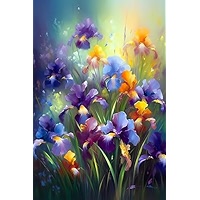 Diamond Painting Kit - Blue & Yellow Iris Flower 5D Diamond Art With Full Tools For Adults, 16x20 Inch Wall Decor