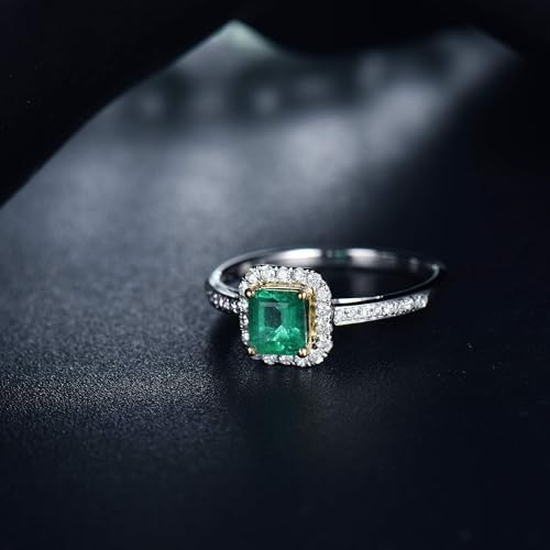 Emerald Ring, Solid 18K White Gold Rings - Emerald and Diamond Ring, Natural Emerald Green Ring Genuine Diamond Ring White Yellow Two Tone Gold Band For Women Ladies Engagement & Wedding4